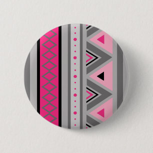 Badge Rond 5 Cm Moderne Sud-Ouest Géométrique, rose et gris