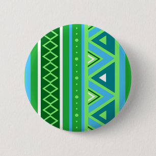 Badge Rond 5 Cm Moderne Sud-Ouest Géométrique, Vert et Aqua
