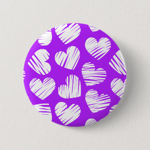 Badge Rond 5 Cm Moderne violet blanc Doodled Heart Valentine's Day