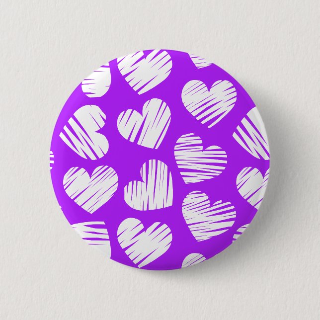 Badge Rond 5 Cm Moderne violet blanc Doodled Heart Valentine's Day (Devant)