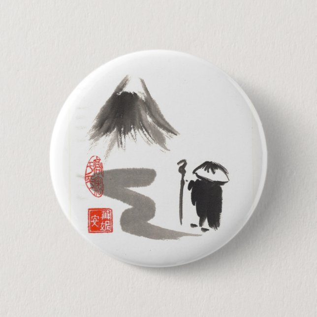 Badge Rond 5 Cm Moine de zen sur le voyage (Devant)
