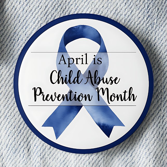 Badge Rond 5 Cm Mois d'avril de prévention de la maltraitance des  (Blue awareness ribbon.  April is Child Abuse Prevention Month pinback button.)