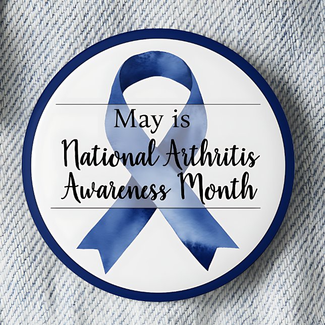 Badge Rond 5 Cm Mois de sensibilisation à l'arthrite (Blue awareness ribbon. May is National Arthritis Awareness Month pinback button.)