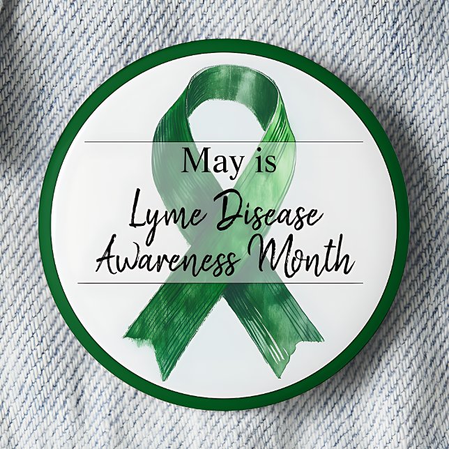 Badge Rond 5 Cm Mois de sensibilisation aux maladies à la chaux (May is Lyme Disease Awareness Month pinback button.  Green awareness ribbon.)