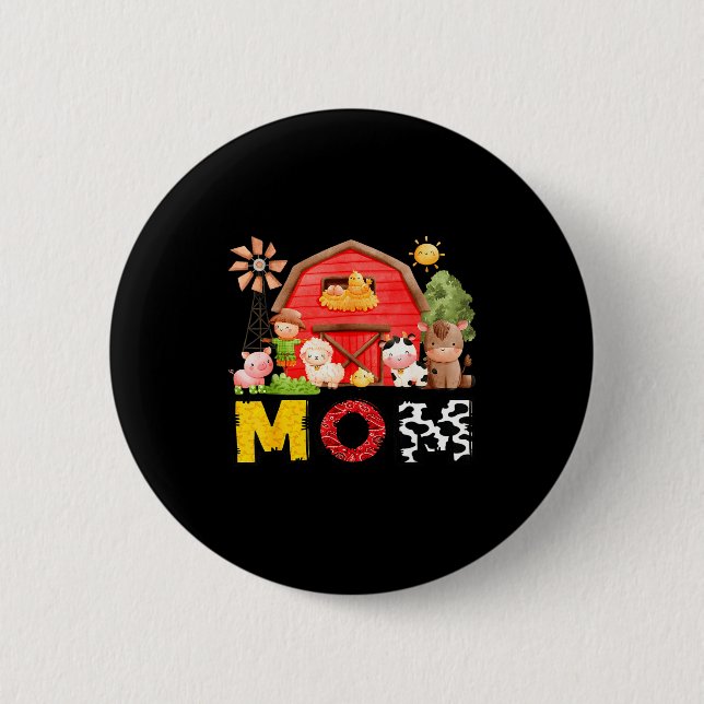 Badge Rond 5 Cm Mom Farm Cow Birthday Boy Matching Family Matching (Devant)