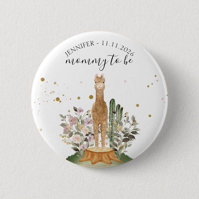 Badge Rond 5 Cm Mommy to be alpaca wildlife woodland animal (Devant)