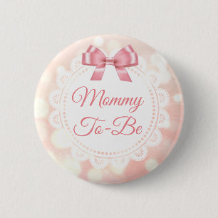 Badge Rond 5 Cm Mommy To Be Baby shower Coral Dentelle Bouton