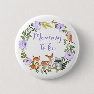 Badge Rond 5 Cm Mommy to be - baby shower de bois Bouton Lilac
