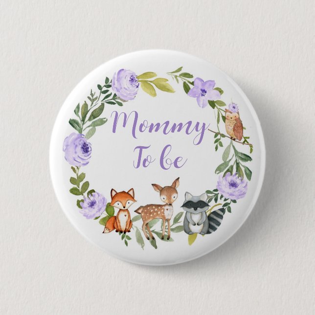 Badge Rond 5 Cm Mommy to be - baby shower de bois Bouton Lilac (Devant)