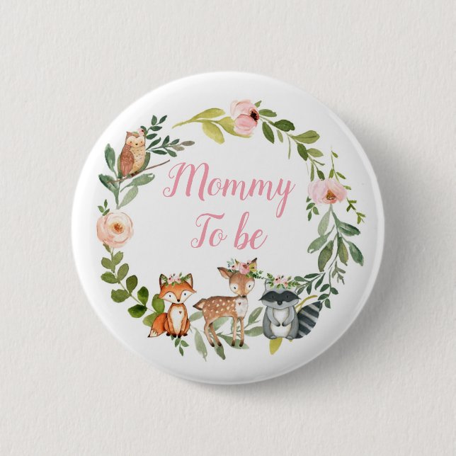 Badge Rond 5 Cm Mommy to be - Bois baby shower rose (Devant)