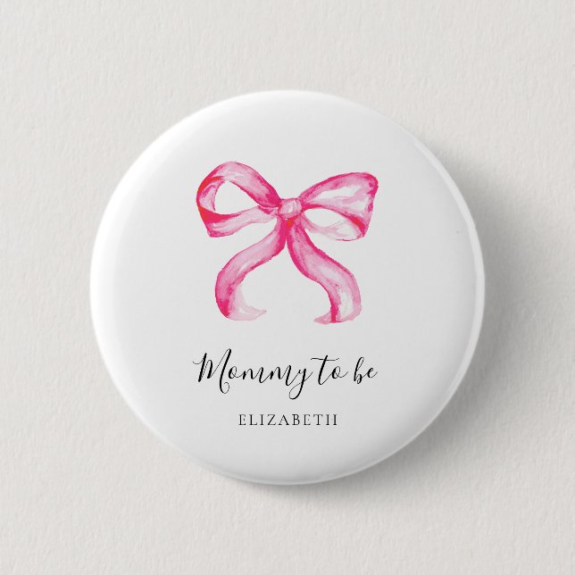 Badge Rond 5 Cm Mommy to be Pink Bow Baby Shower Elegant (Devant)