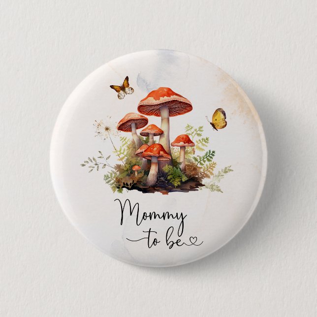 Badge Rond 5 Cm Mommy to be-Whimsical Mushroom aquarelle baButton (Devant)