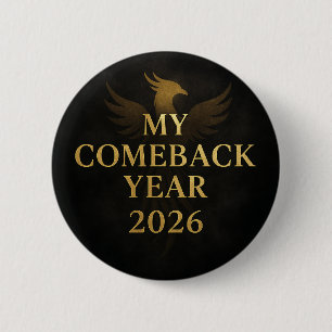 Badge Rond 5 Cm Mon année de retour 2026 noir et or moderne