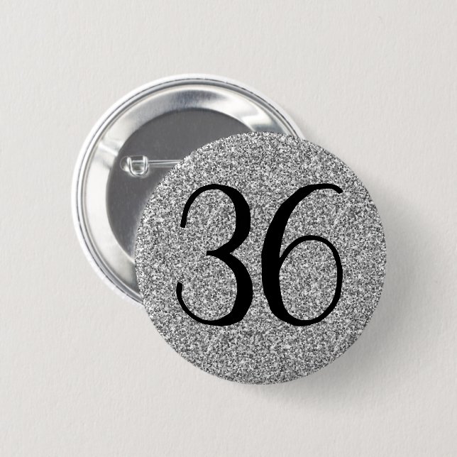 Badge Rond 5 Cm Mon Anniversaire Parties scintillant Argent Classi (Devant & derrière)