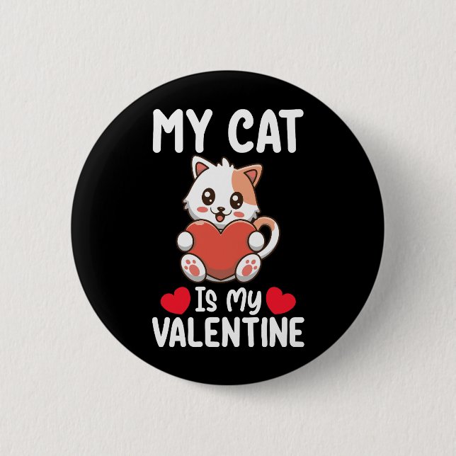 Badge Rond 5 Cm Mon Chat Est Ma Saint Valentin Amoureux Des Animau (Devant)