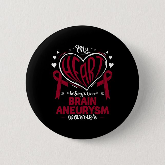 Badge Rond 5 Cm Mon Coeur Appartient À Un Cerveau Aneurysme Guerri (Devant)