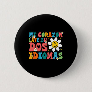 Badge Rond 5 Cm Mon cœur bat en deux langues
