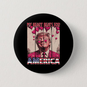 Badge Rond 5 Cm Mon cœur bat pour l'Amérique Trump Saint-Valentin