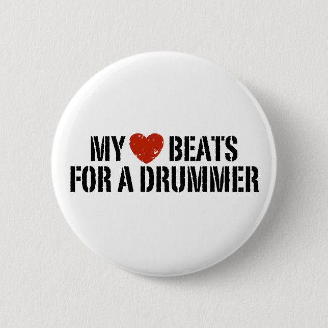 Badge Rond 5 Cm Mon coeur bat pour un batteur (Devant)