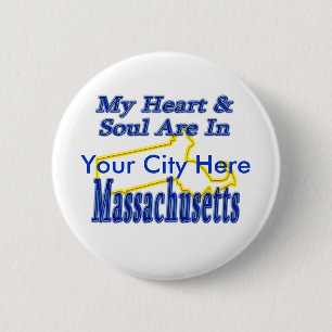 Badge Rond 5 Cm Mon coeur et âme sont dans le Massachusetts