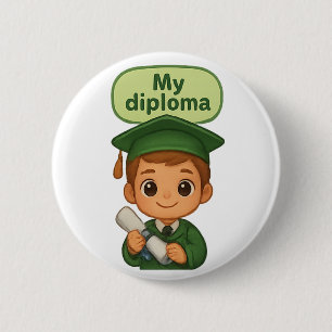 Badge Rond 5 Cm Mon Diplôme Casquette vert & Gown