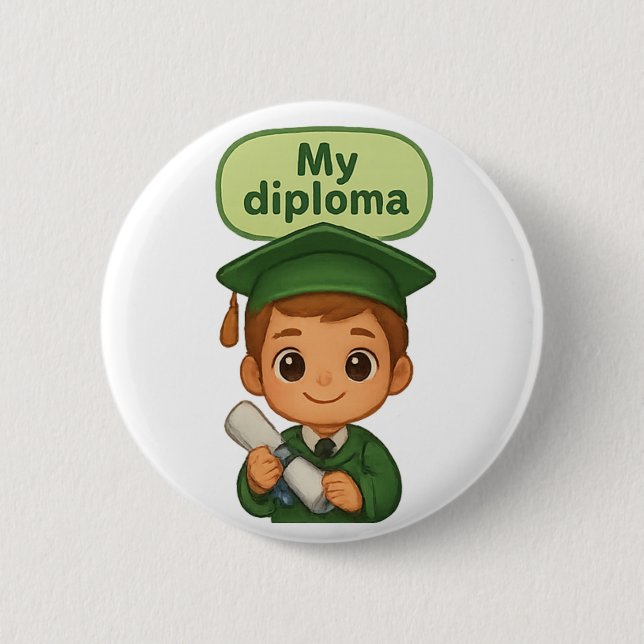 Badge Rond 5 Cm Mon Diplôme Casquette vert & Gown (Devant)