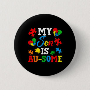 Badge Rond 5 Cm Mon Fils Est Au-some Sensibilisation sur l'autisme