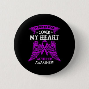 Badge Rond 5 Cm Mon frère ailes couvre mon coeur Alzheimer Lauréat
