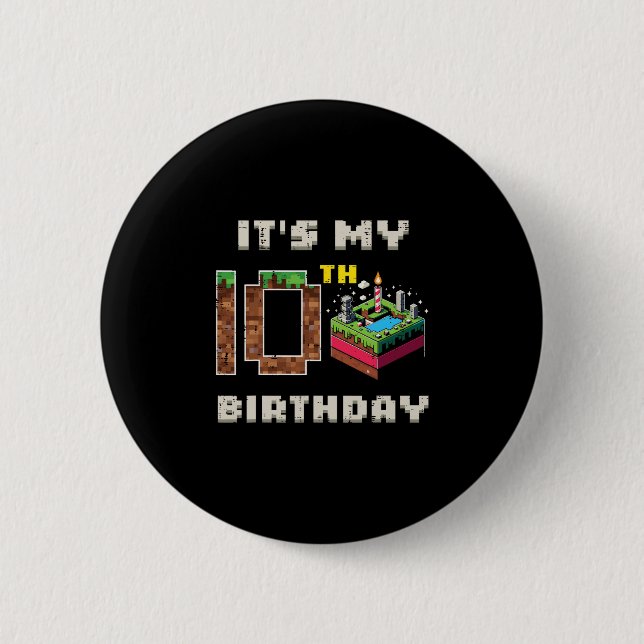 Badge Rond 5 Cm Mon jeu pixel de 10 ans d'anniversaire 10 Gâteau G (Devant)