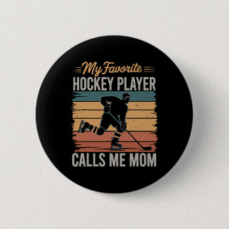 Badge Rond 5 Cm Mon joueur de hockey préféré m'appelle maman Rétro