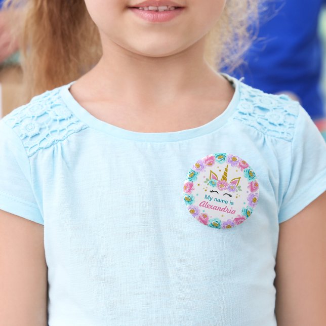 Badge Rond 5 Cm Mon nom est bouton Unicorn Anniversaire Party (Créateur téléchargé)