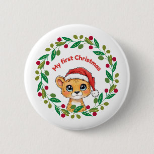 Badge Rond 5 Cm Mon premier bouton Noël
