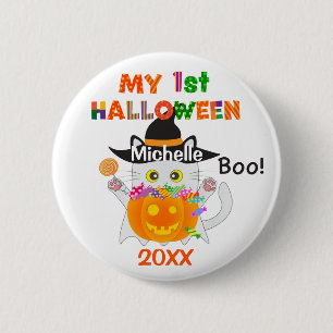Badge Rond 5 Cm Mon premier chat fantôme Halloween