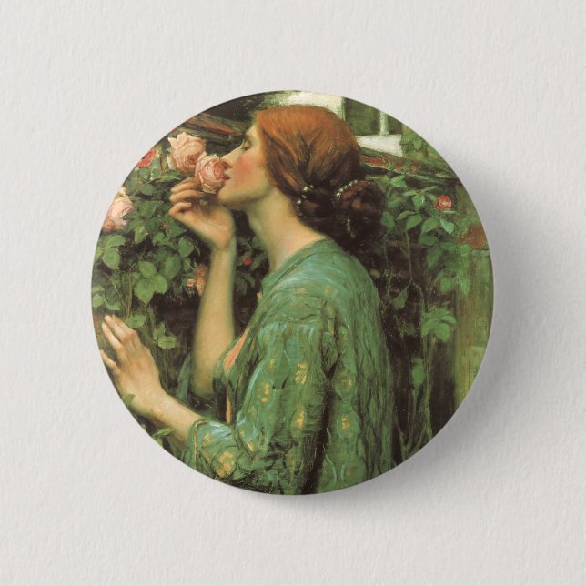 Badge Rond 5 Cm Mon Rose doux, ou Âme du Rose par Waterhouse (Devant)
