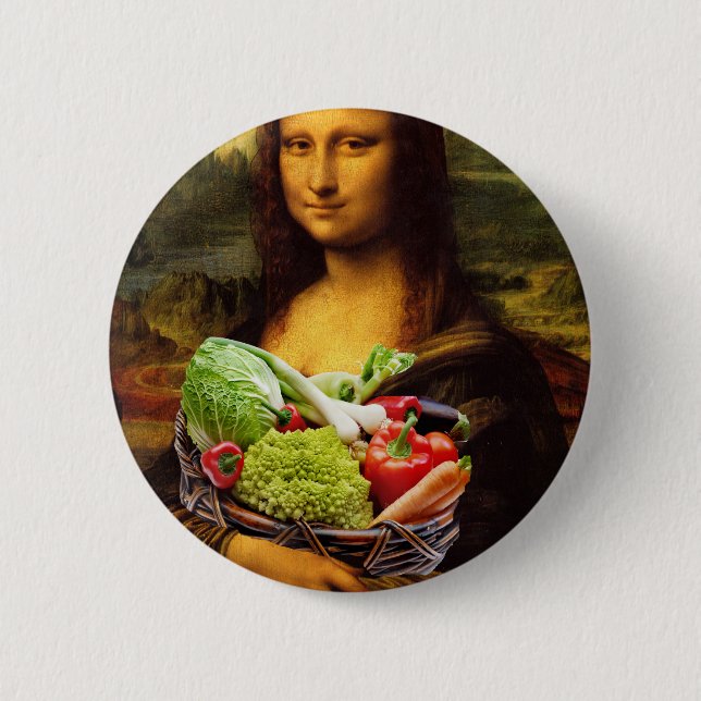 Badge Rond 5 Cm Mona Lisa aime les légumes (Devant)
