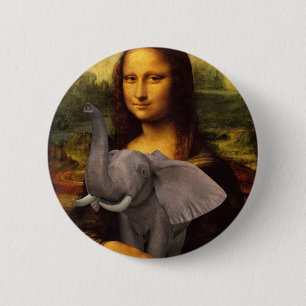 Badge Rond 5 Cm Mona Lisa avec éléphant