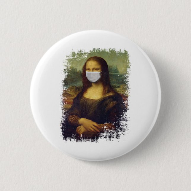 Badge Rond 5 Cm Mona Lisa Avec Masque (Devant)