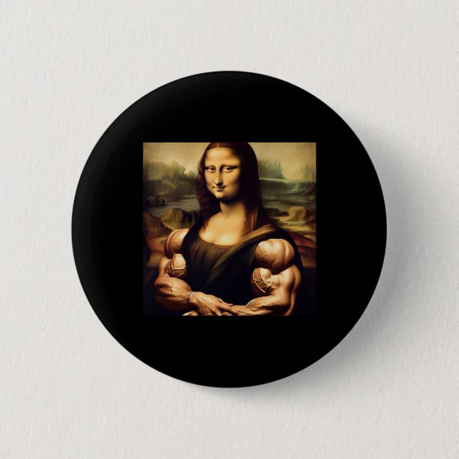 Badge Rond 5 Cm Mona Lisa Bodybuilding Drôle cadeau (Devant)