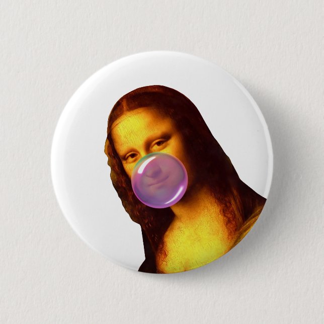 Badge Rond 5 Cm Mona Lisa Chauffage gomme Bulle (Devant)