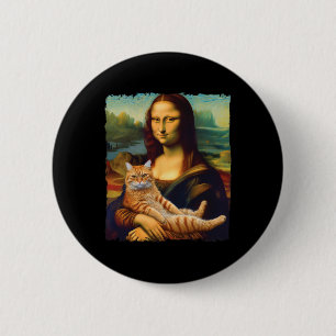 Badge Rond 5 Cm Mona Lisa Holding Chat Portrait Art Peinture Kitty