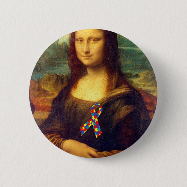 Badge Rond 5 Cm Mona Lisa With Puzzle (Devant)