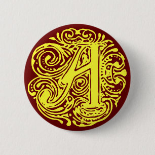 Badge Rond 5 Cm Monarchie Jaune "A"
