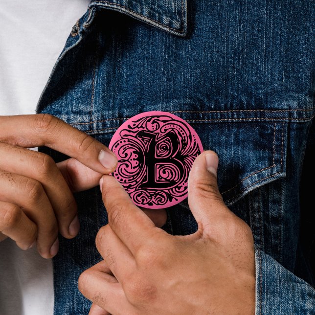 Badge Rond 5 Cm Monarchie Noir "B" (Monarchia Black Monogram B Button Initial B pinback button letter B Badge)