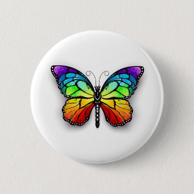 Badge Rond 5 Cm Monarque papillon arc-en-ciel (Devant)