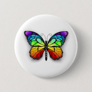 Badge Rond 5 Cm Monarque papillon arc-en-ciel