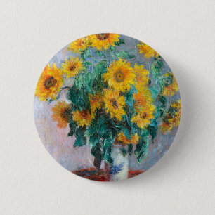 Badge Rond 5 Cm Monet France Bouquet Tournesols Impressionniste Pe