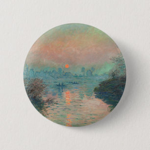 Badge Rond 5 Cm Monet Sunset Seine Beaux-Art Impressionnisme