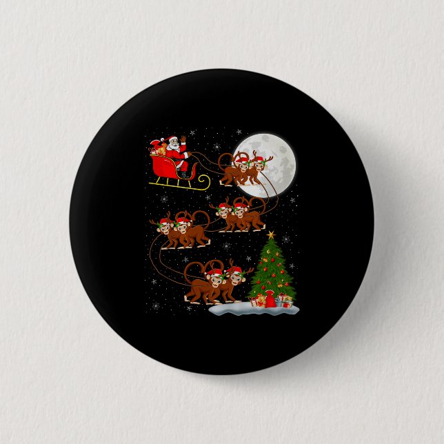 Badge Rond 5 Cm Monkey Santa Sleigh Flying Funny Magical Christmas (Devant)