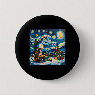 Badge Rond 5 Cm Monkey Van Gogh Style Starry Night Christmas Winds