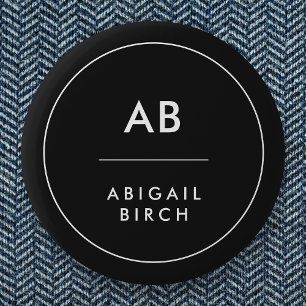 Badge Rond 5 Cm Monogram Modern Minimum Black and White